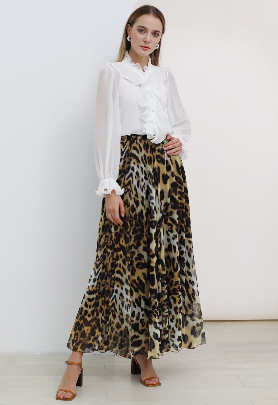Alluring Animal Print Chiffon Maxi Skirt