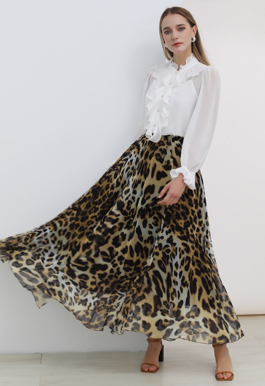 Alluring Animal Print Chiffon Maxi Skirt