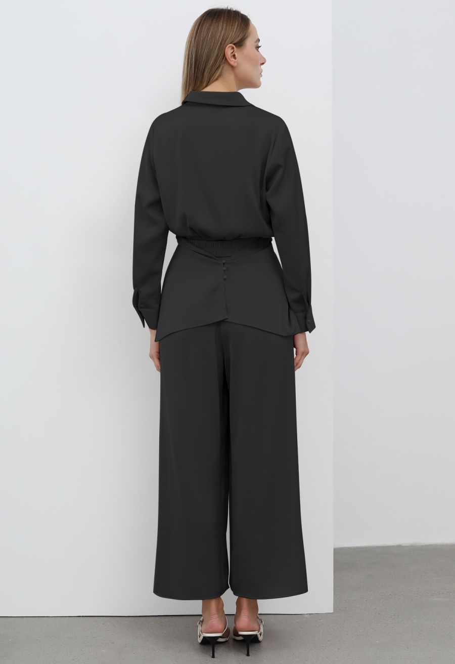 Fanciful Pleats Wide-Leg Pants in Black