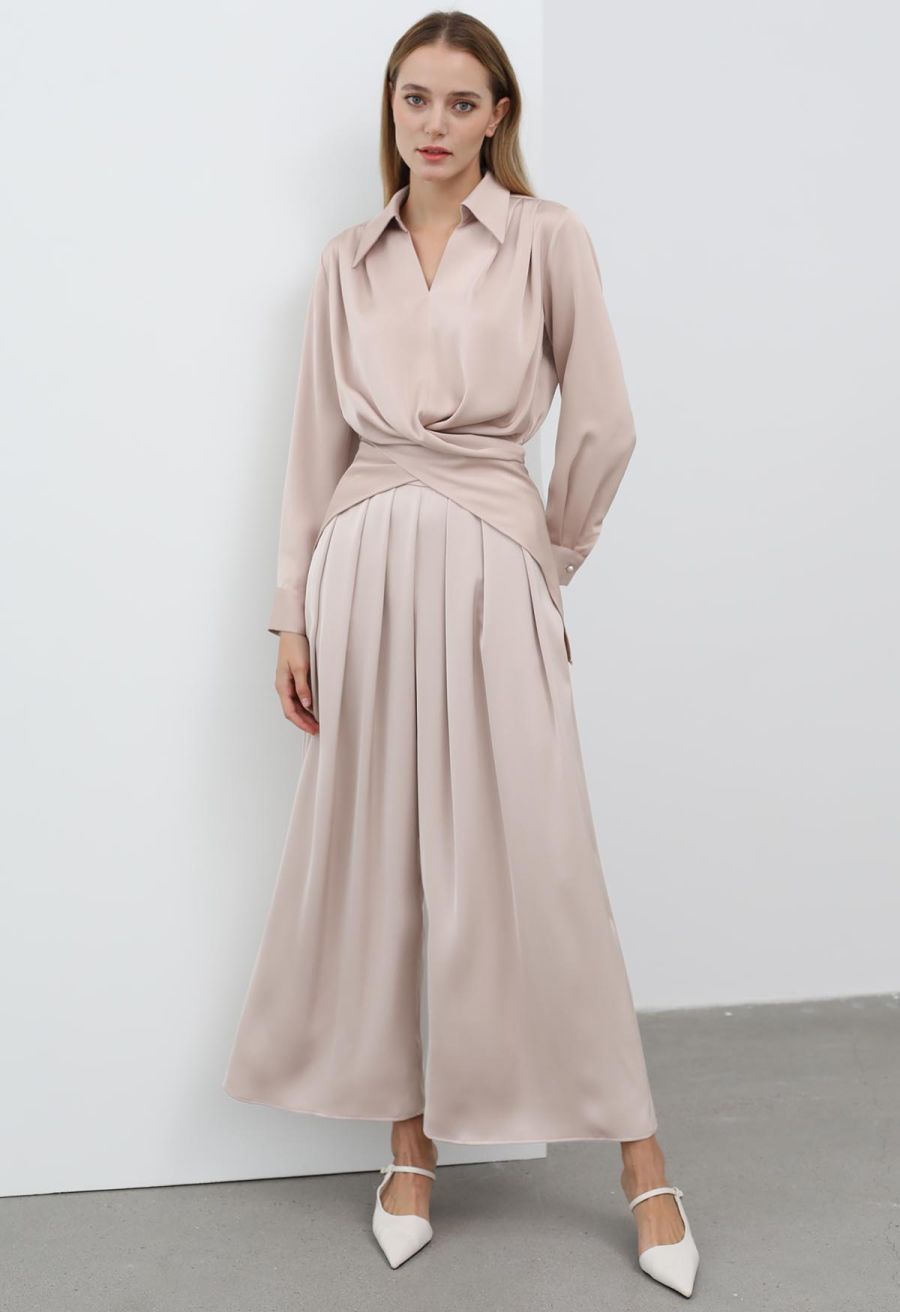 Fanciful Pleats Wide-Leg Pants in Blush