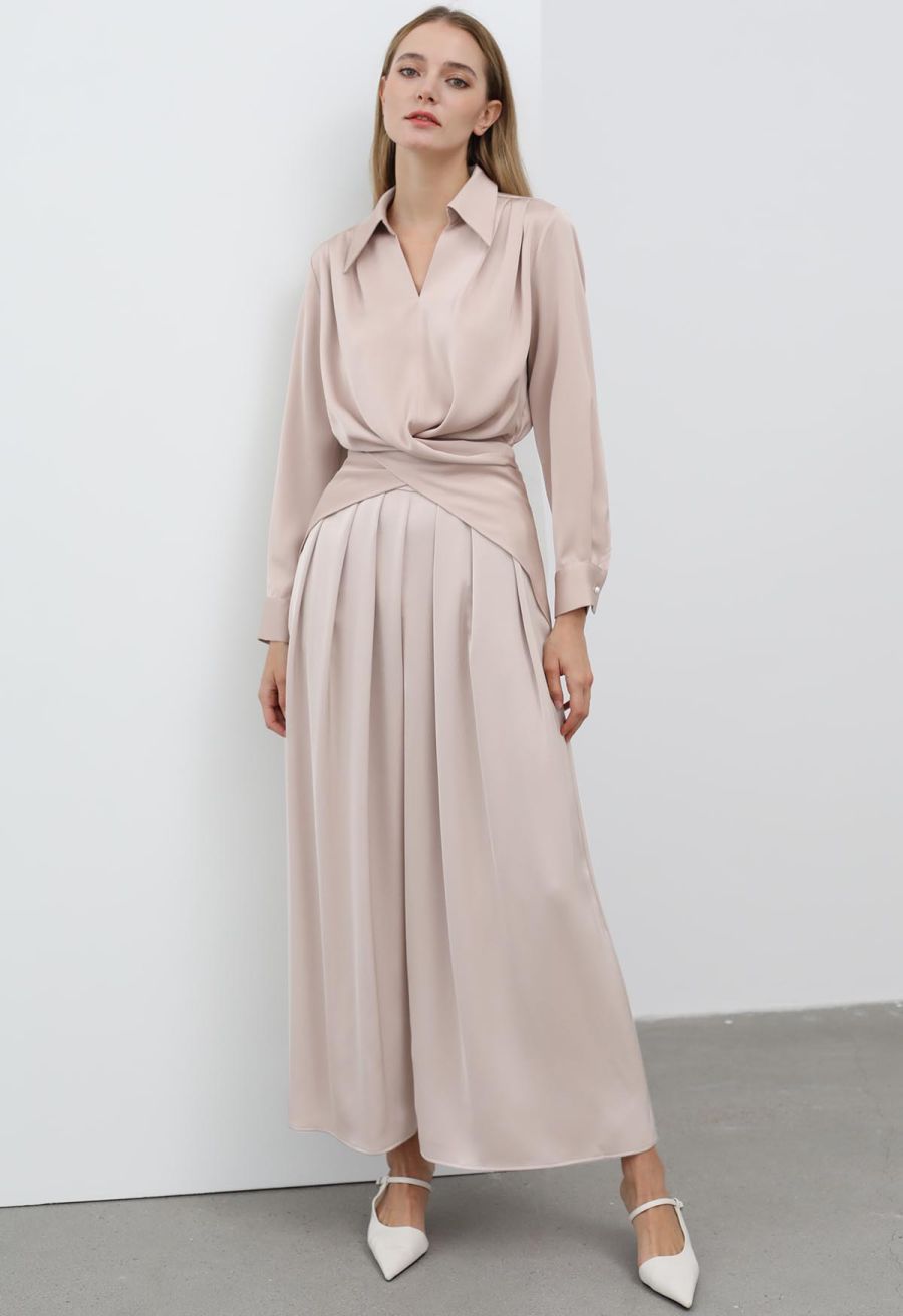 Fanciful Pleats Wide-Leg Pants in Blush