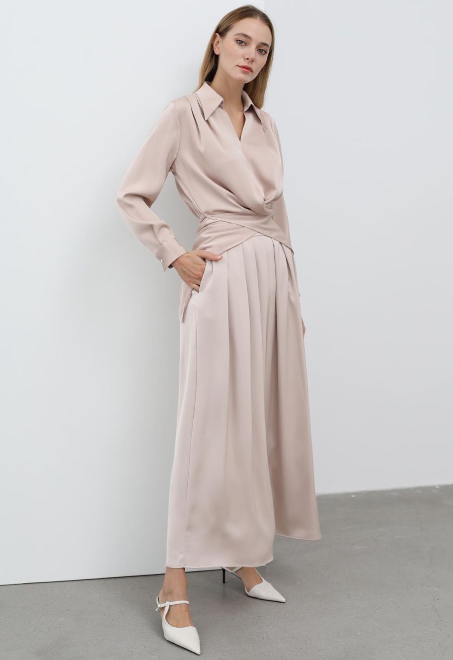 Fanciful Pleats Wide-Leg Pants in Blush
