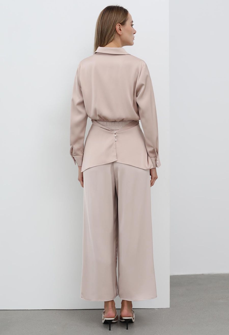 Crisscross Waist V-Neck Shirt in Dusty Pink