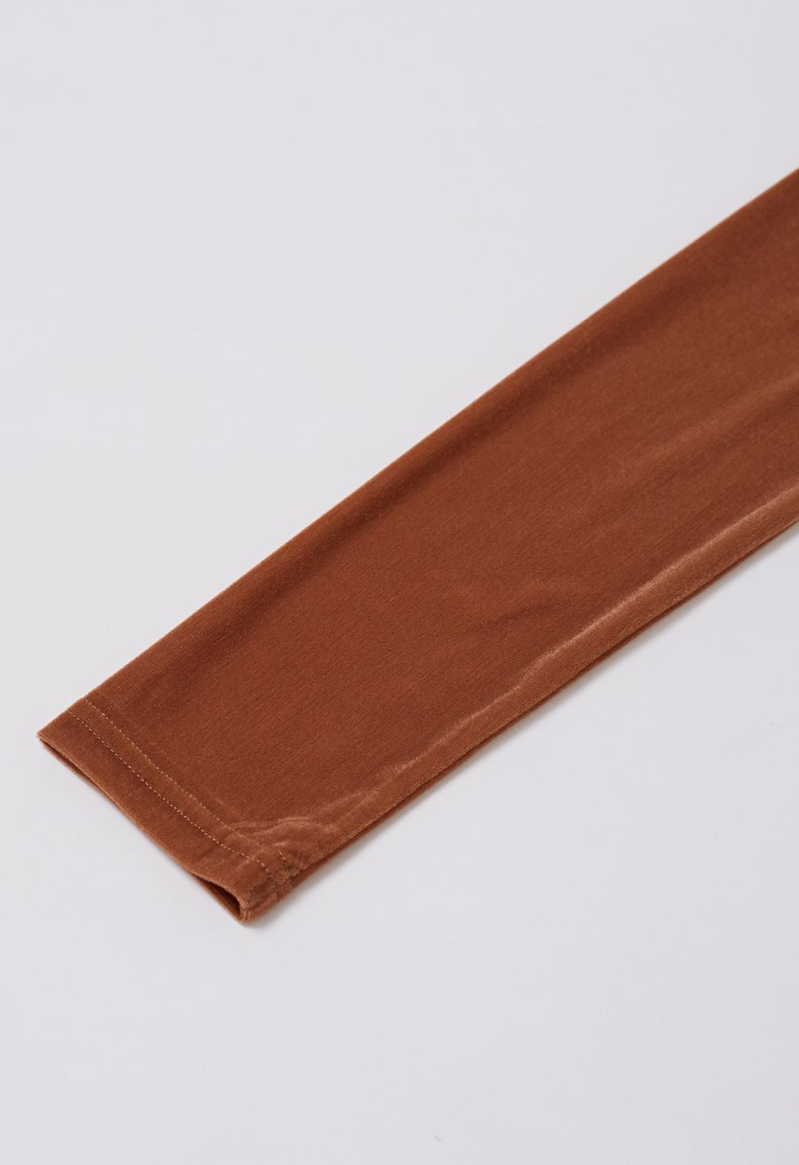 Ruched Faux Wrap Puff Shoulder Velvet Top in Pumpkin