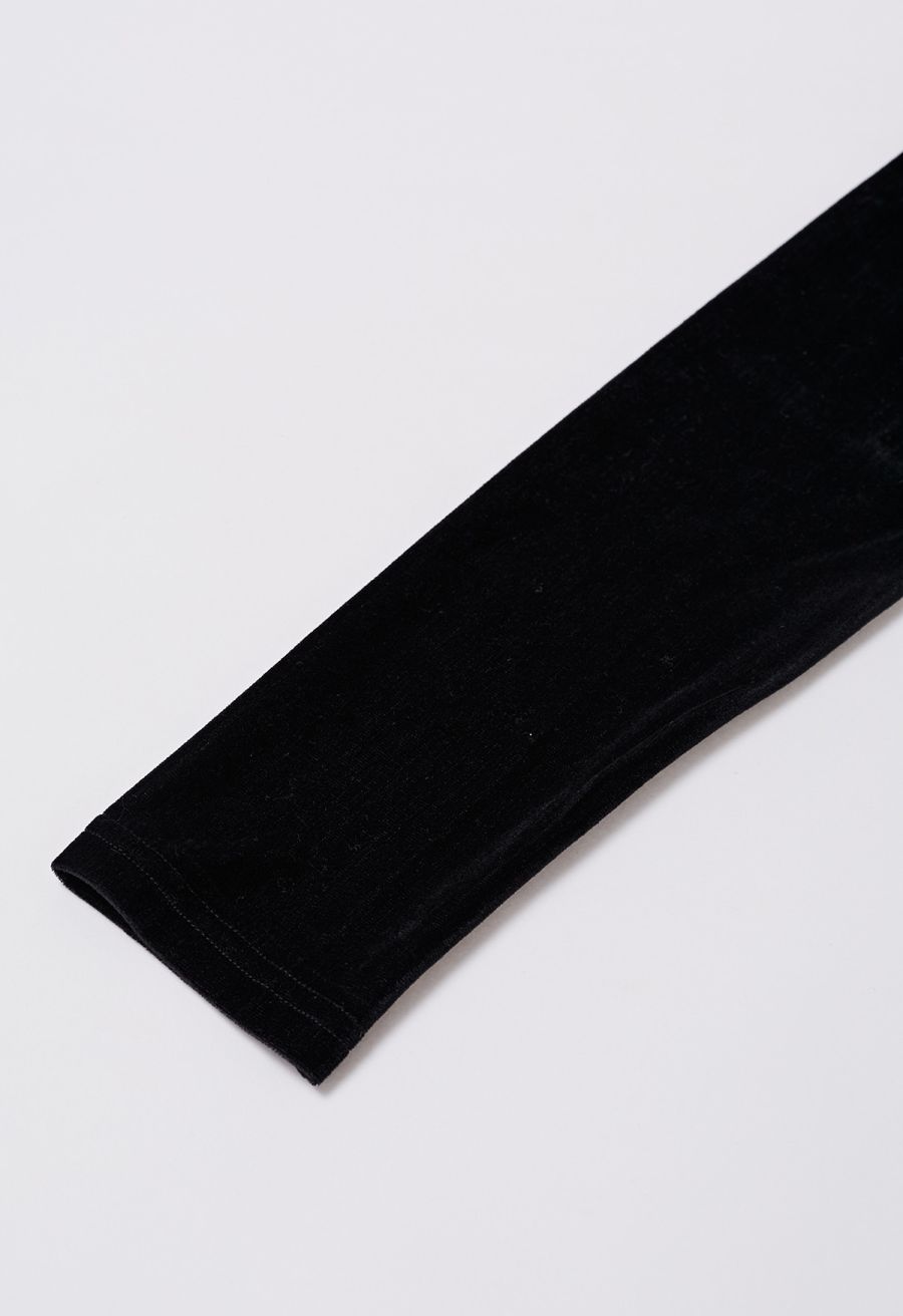 Ruched Faux Wrap Puff Shoulder Velvet Top in Black