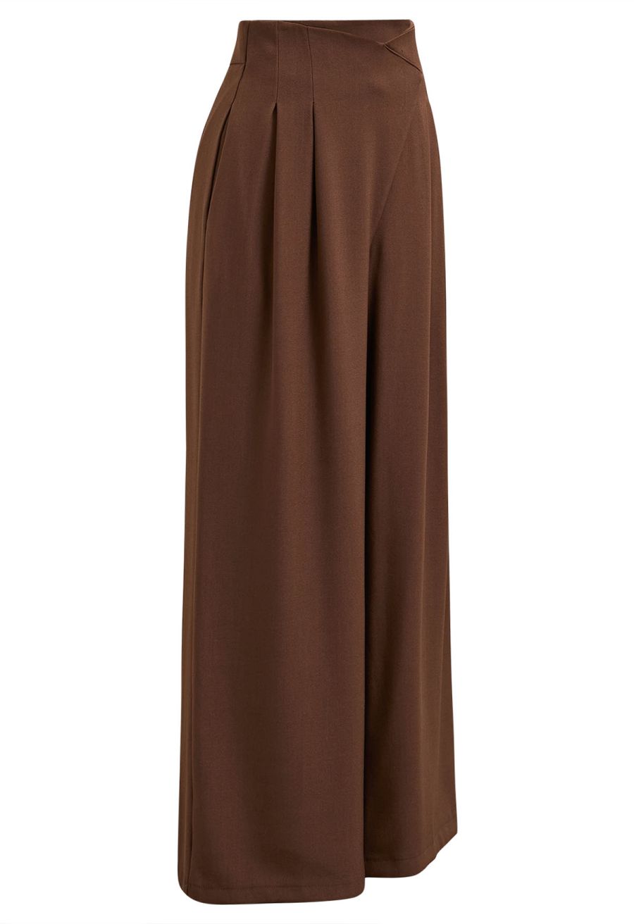 Cross Waist Pleated Straight-Leg Pants in Caramel