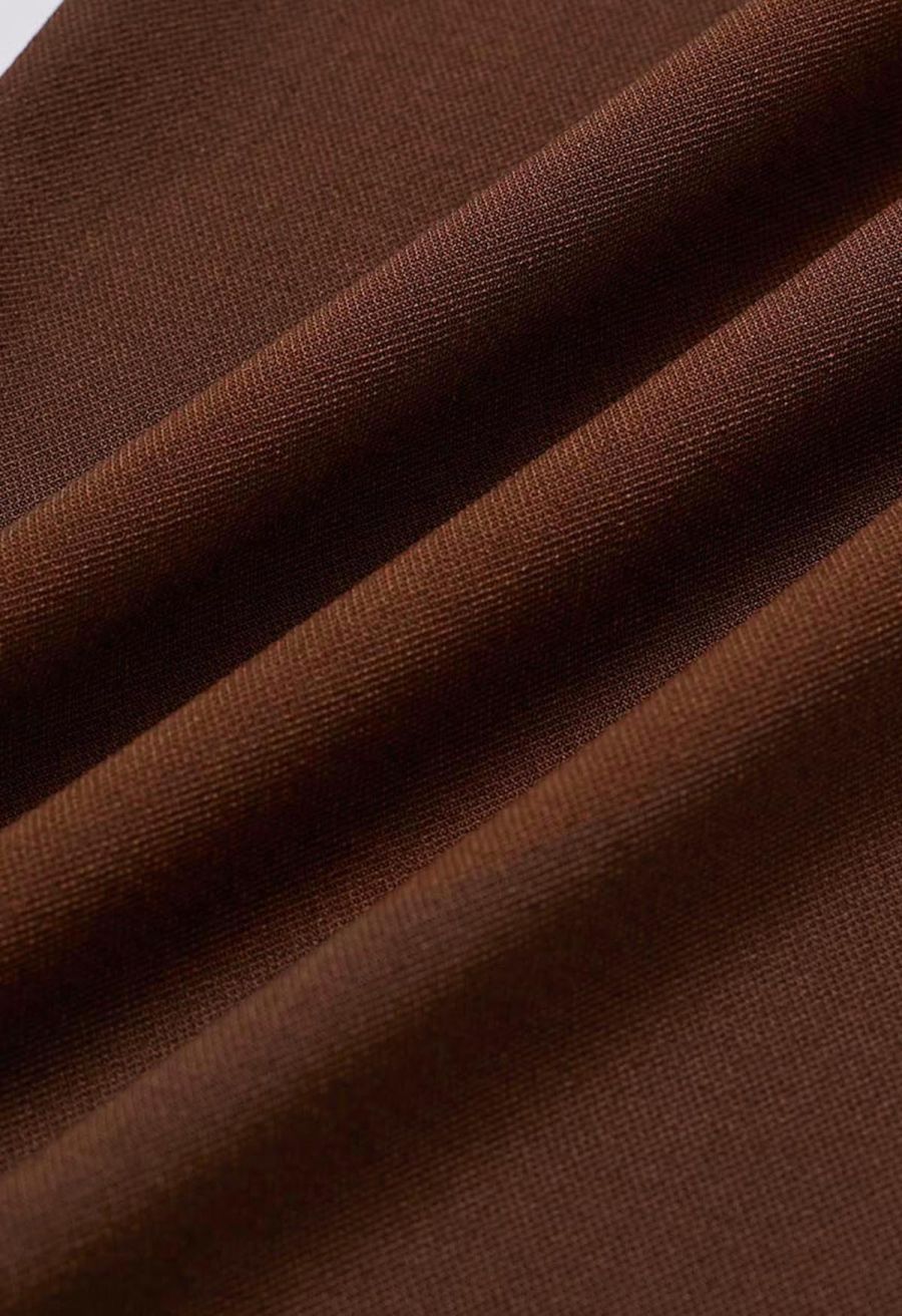 Cross Waist Pleated Straight-Leg Pants in Caramel