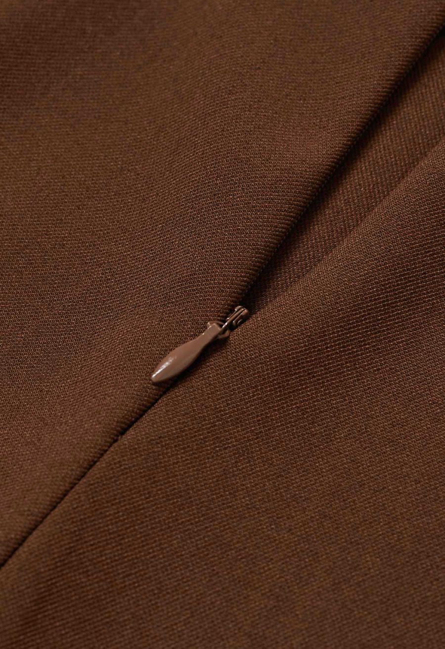 Cross Waist Pleated Straight-Leg Pants in Caramel