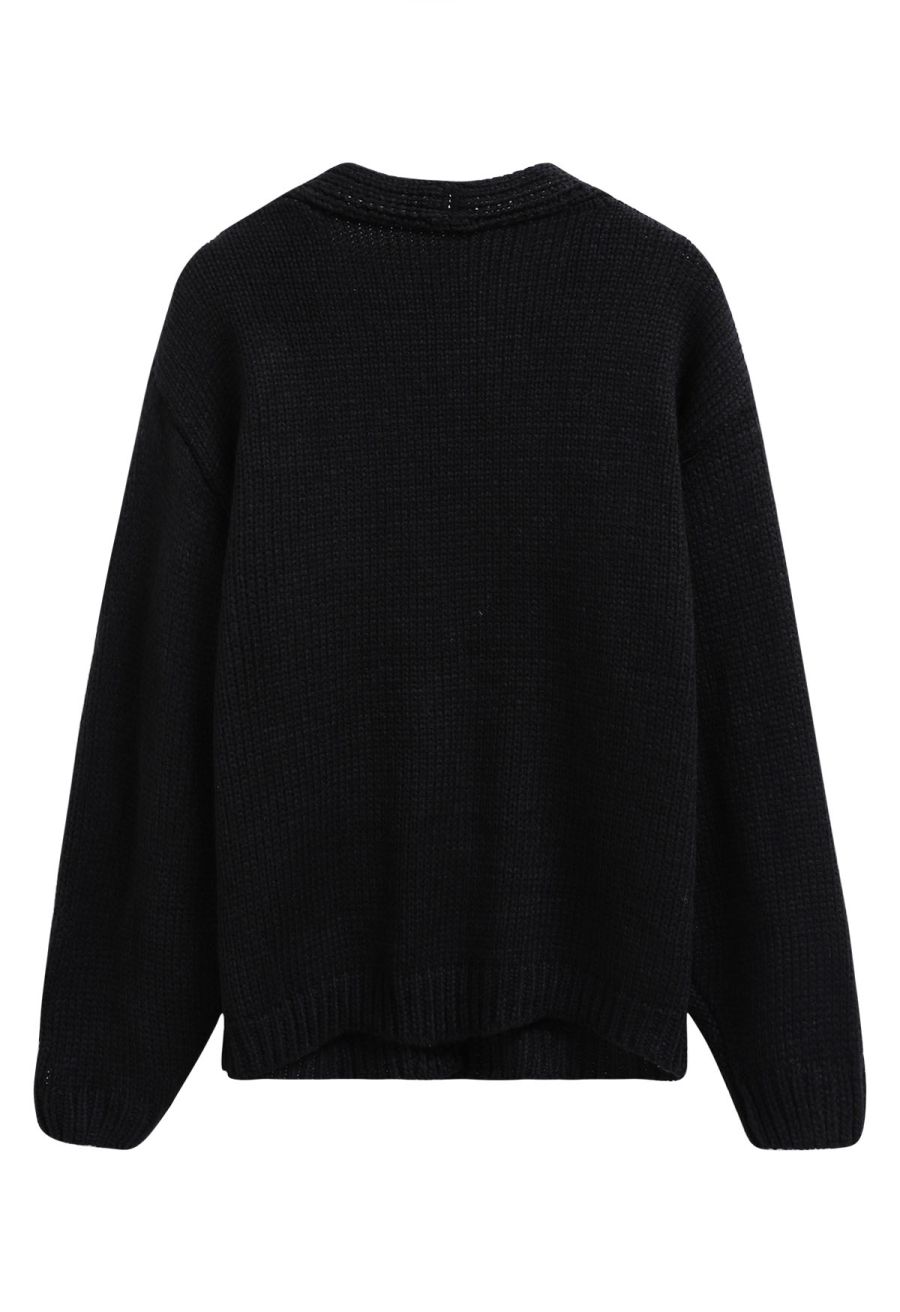 Halloween Ghost Patch Buttoned Knit Cardigan in Black Halloween Costumes