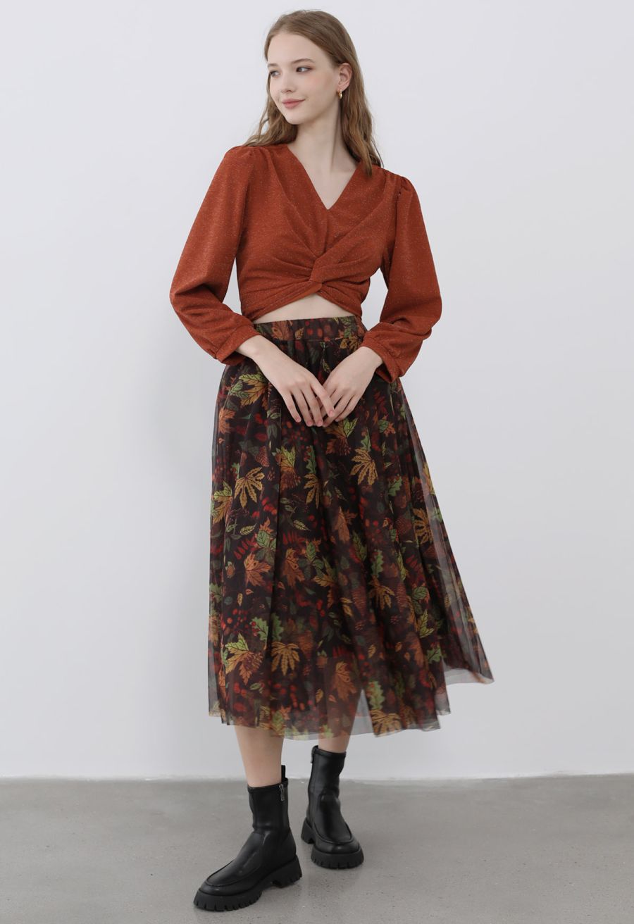 Fall-Inspired Mesh Tulle Midi Skirt