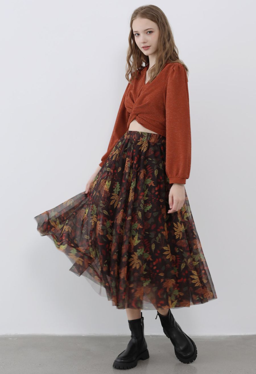 Fall-Inspired Mesh Tulle Midi Skirt
