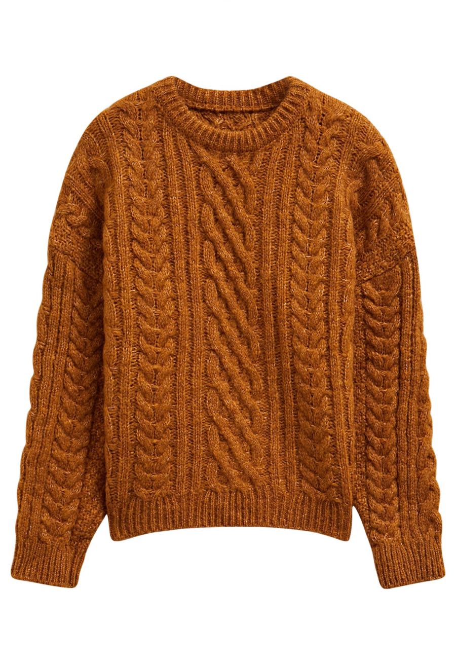 Back To Cozy Cable Knit Sweater in Pumpkin