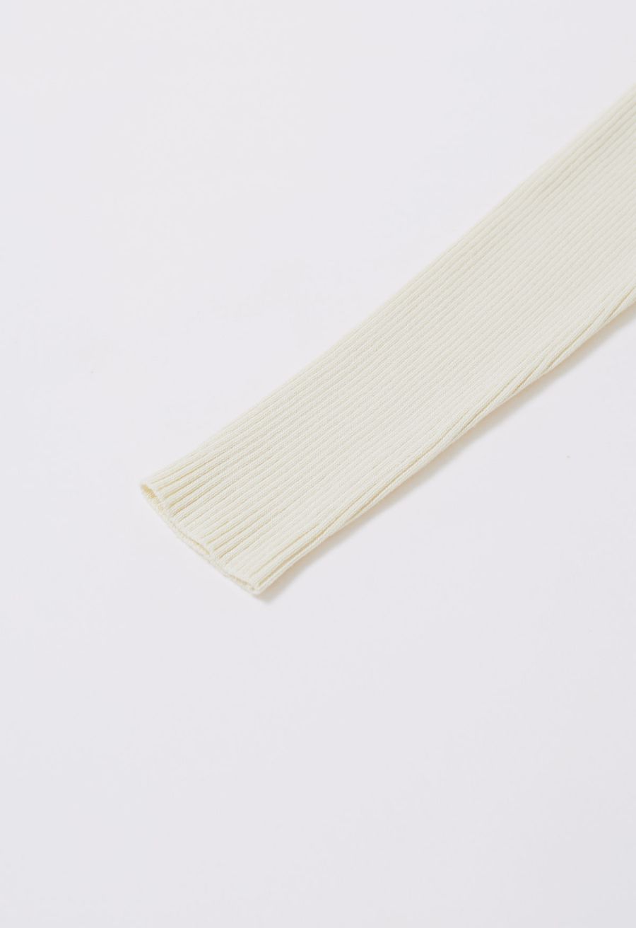 Off-Shoulder Mesh Spliced Knit Top in Cream