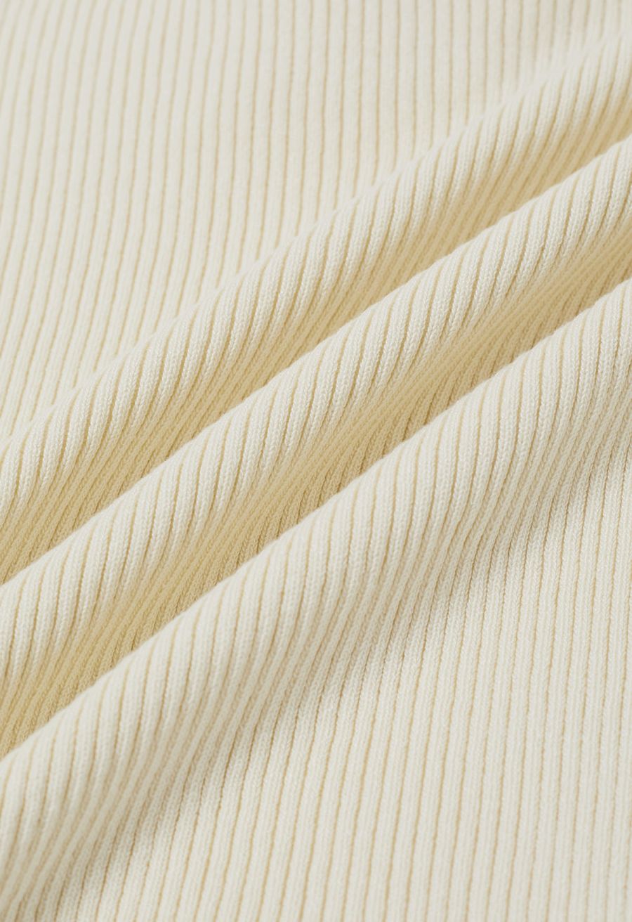 Off-Shoulder Mesh Spliced Knit Top in Cream