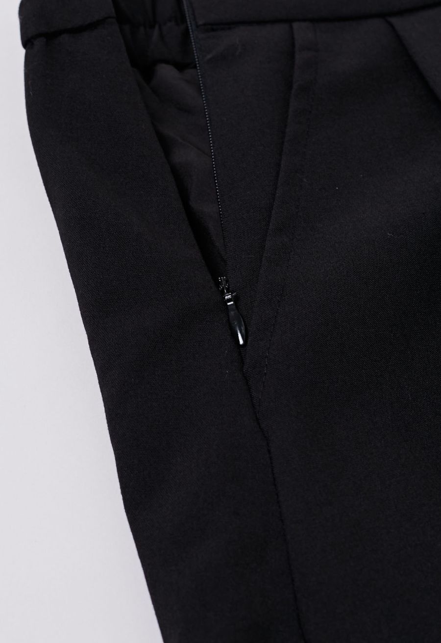 Button Decorated Pleated A-Line Skirt in Black