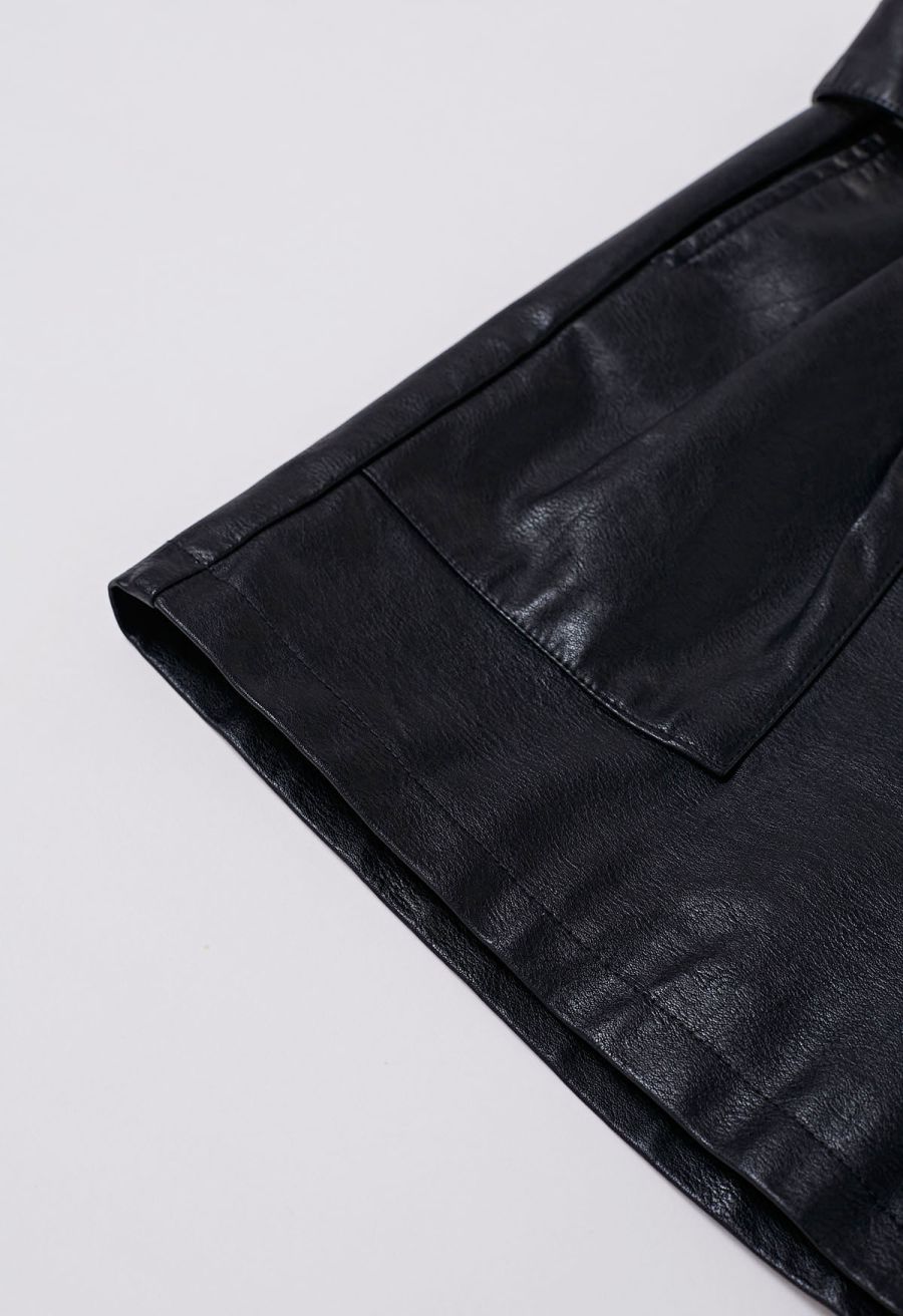 Urban Edge Faux Leather Belted Shorts in Black