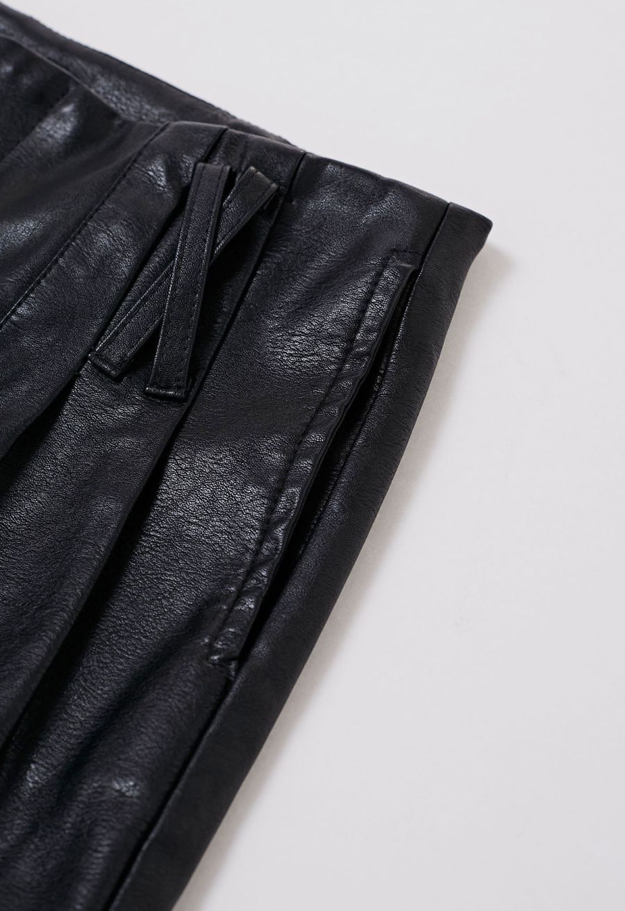Urban Edge Faux Leather Belted Shorts in Black