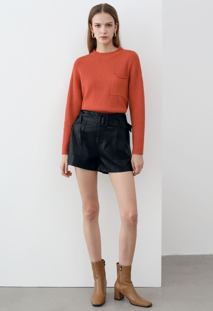 Urban Edge Faux Leather Belted Shorts in Black