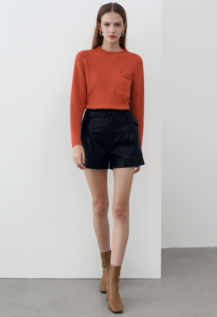 Urban Edge Faux Leather Belted Shorts in Black