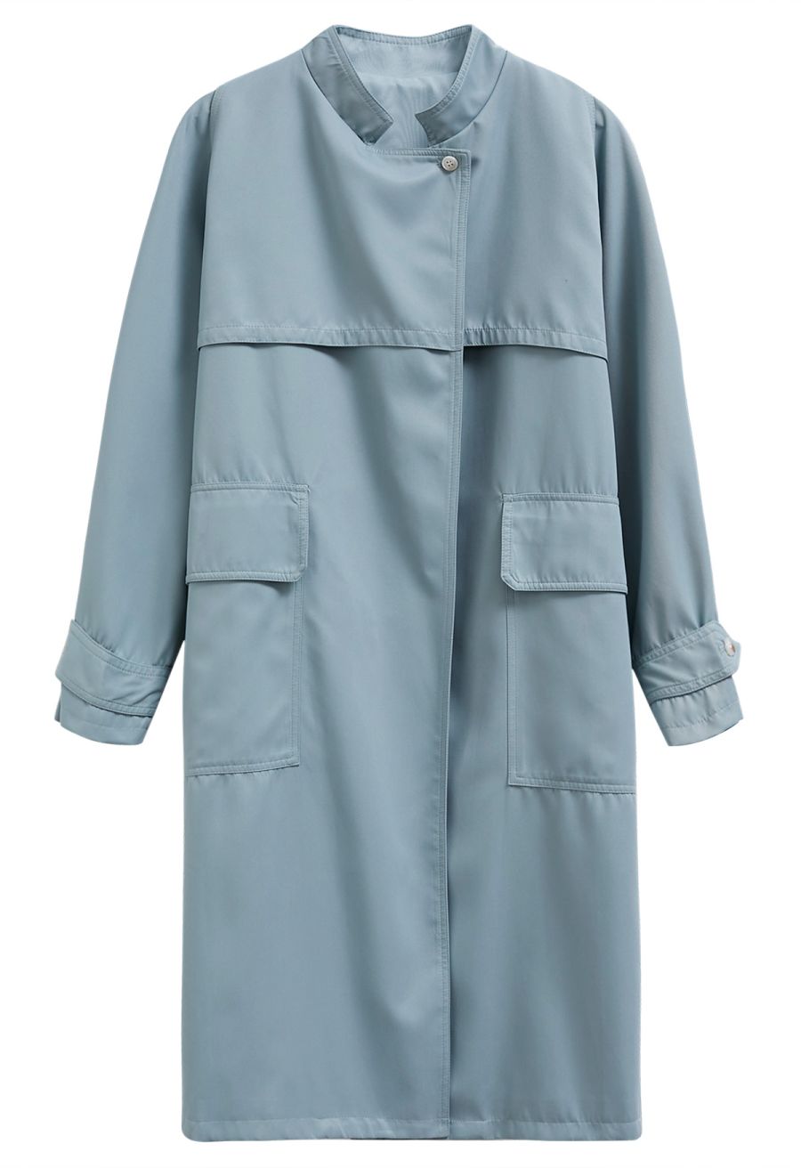 Ode to Autumn Belted Trench Coat in Blue