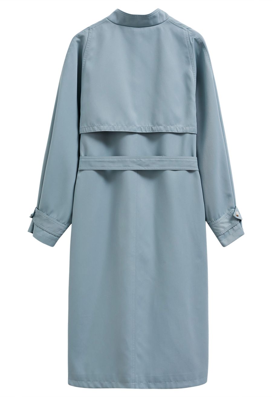 Ode to Autumn Belted Trench Coat in Blue