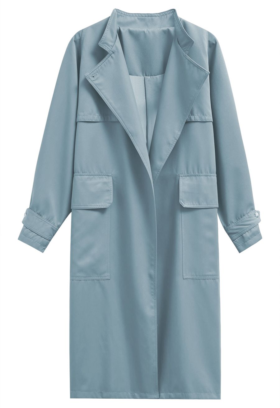 Ode to Autumn Belted Trench Coat in Blue