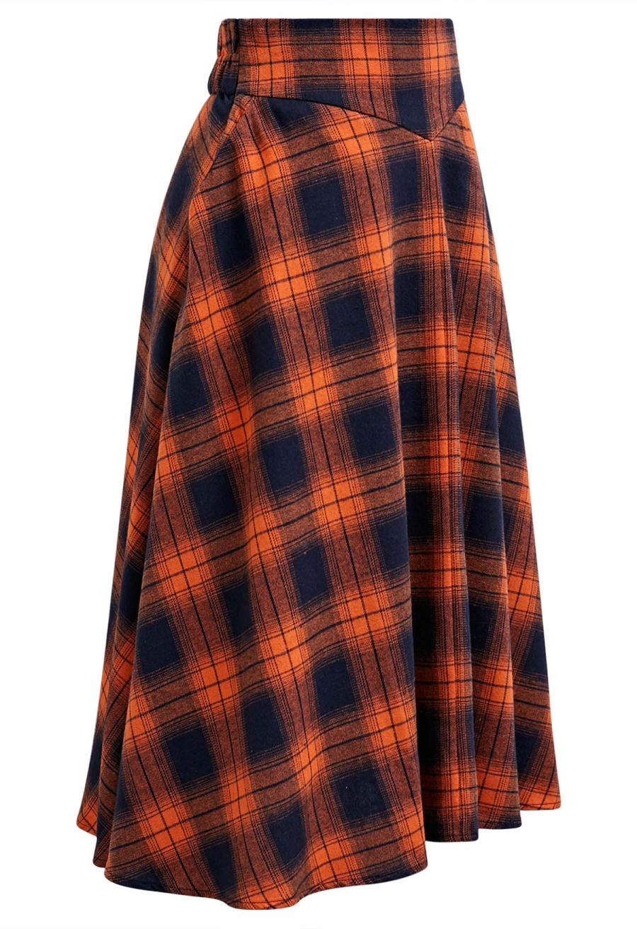 Pumpkin Check A-Line Midi Skirt