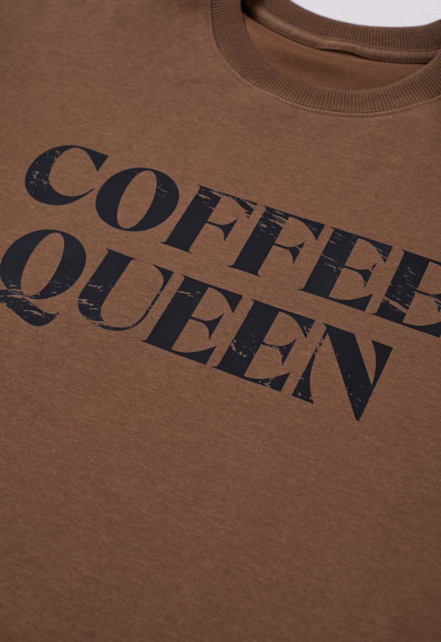 Coffee Queen Printed Sweatshirt in Brown