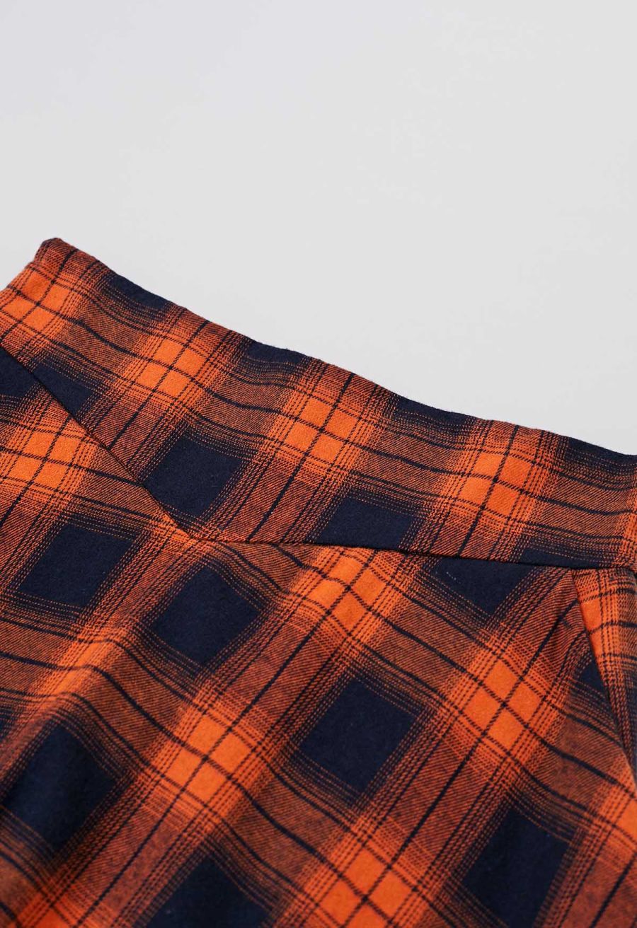 Pumpkin Check A-Line Midi Skirt