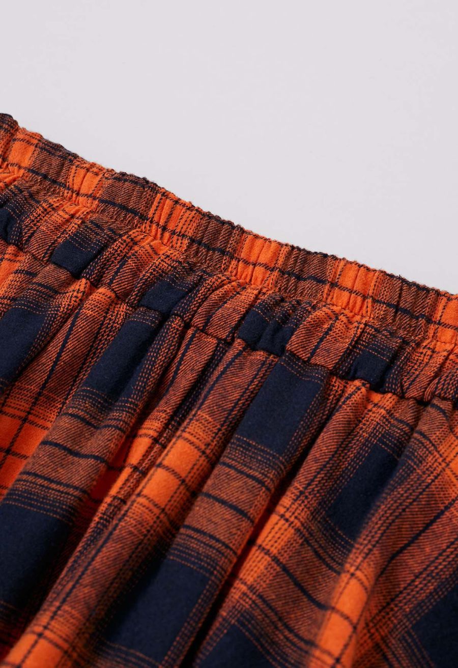 Pumpkin Check A-Line Midi Skirt