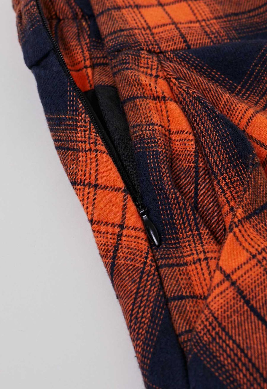 Pumpkin Check A-Line Midi Skirt