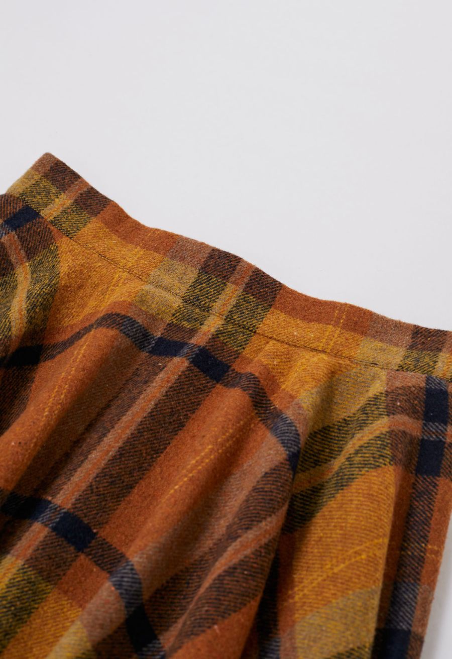 Perfect in Plaid A-Line Wool-Blend Midi Skirt in Pumpkin