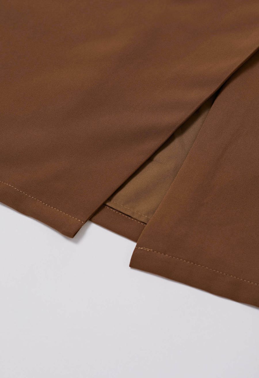 Enchanting Pleats Front Slit Pencil Skirt in Tan
