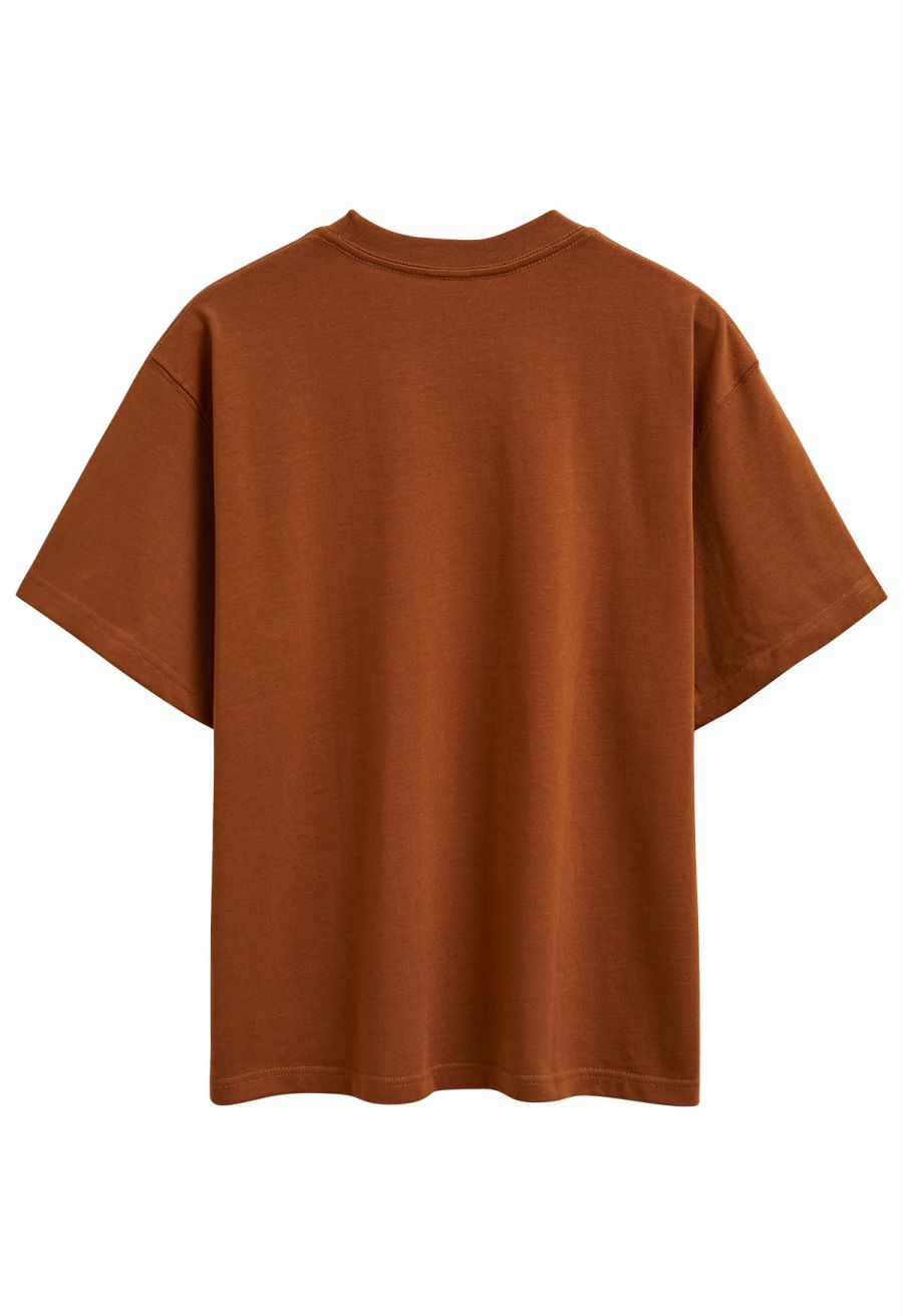 Coffee Queen Printed Cotton T-Shirt in Caramel