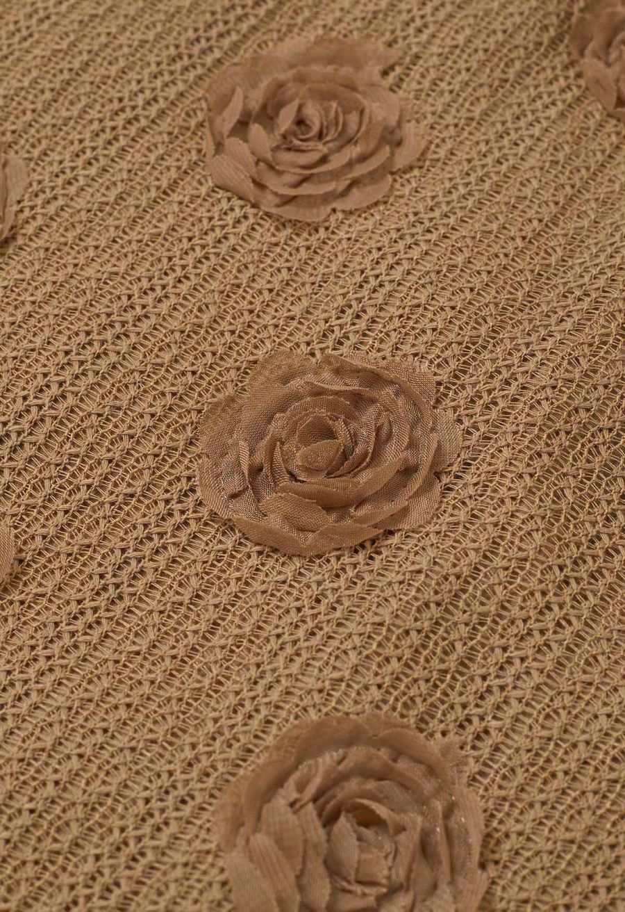 3D Rose Openwork Cotton Midi Skirt in Camel