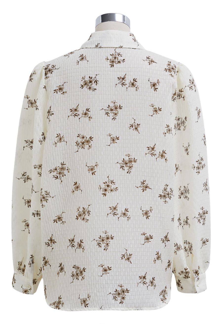 Floret Print Texture Button Down Shirt in Cream
