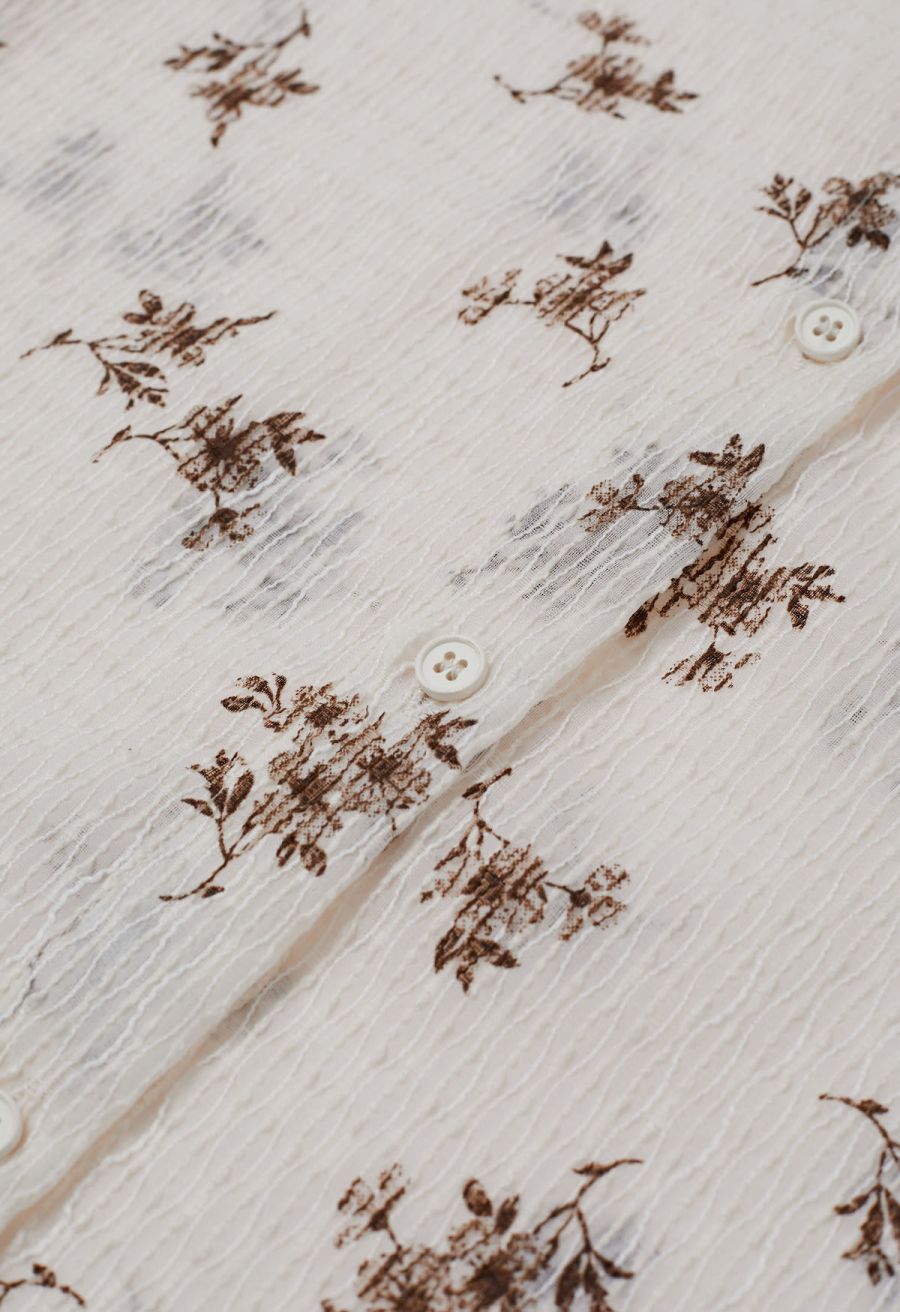 Floret Print Texture Button Down Shirt in Cream