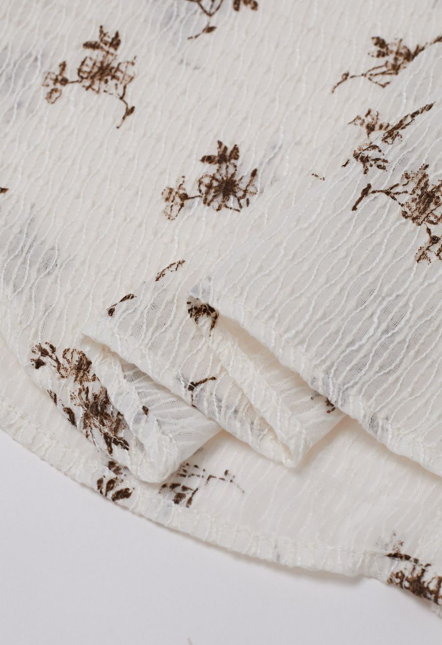 Floret Print Texture Button Down Shirt in Cream