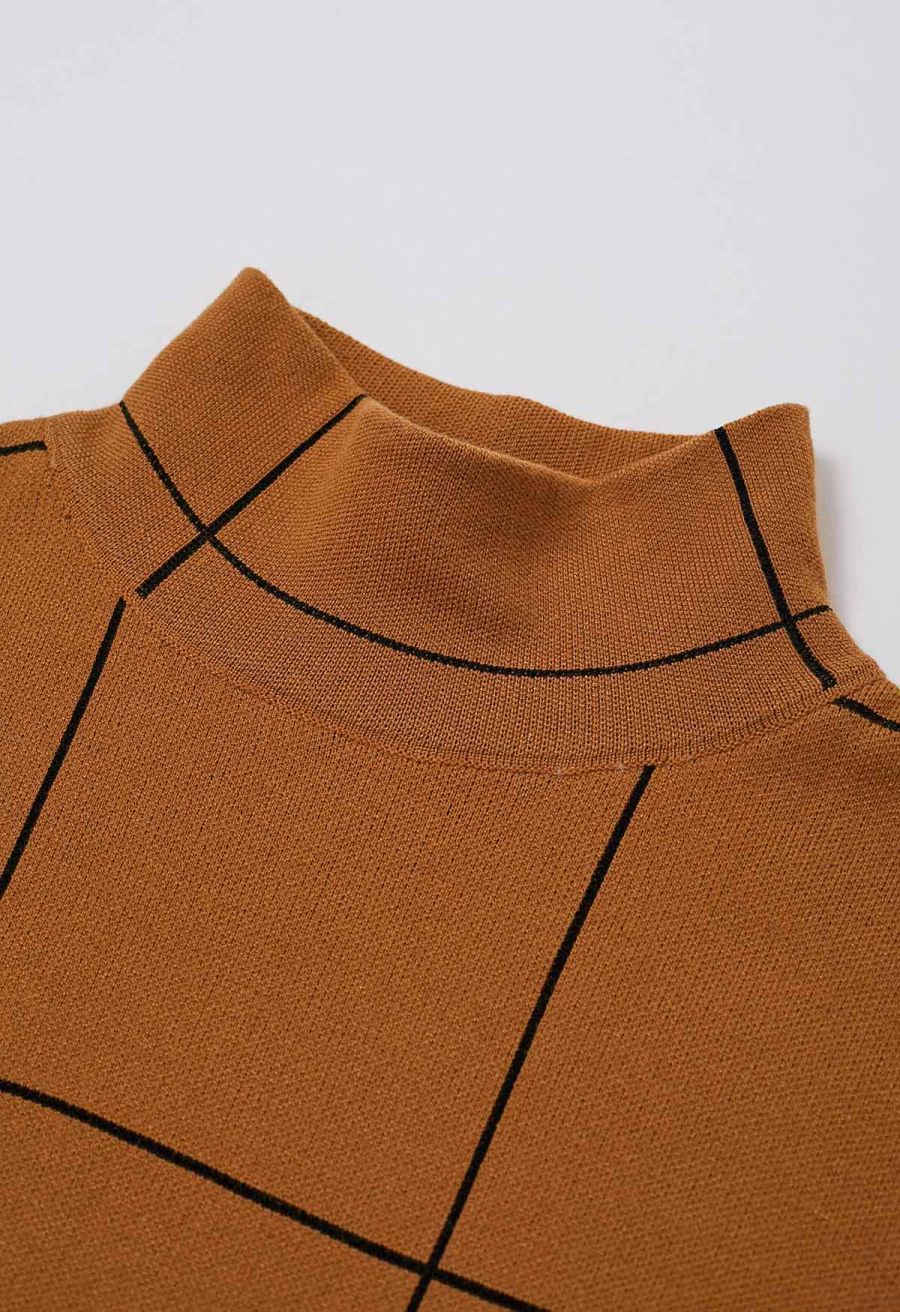 Grid Turtleneck Sweater in Pumpkin