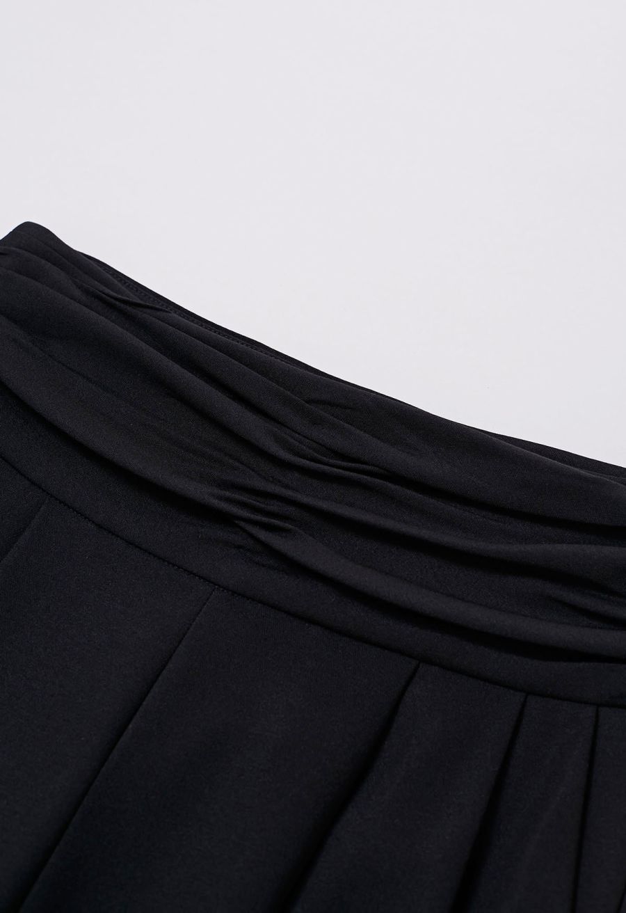 Ruched High Waist Pleated Wide-Leg Pants in Black
