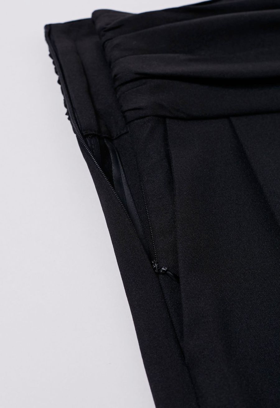 Ruched High Waist Pleated Wide-Leg Pants in Black