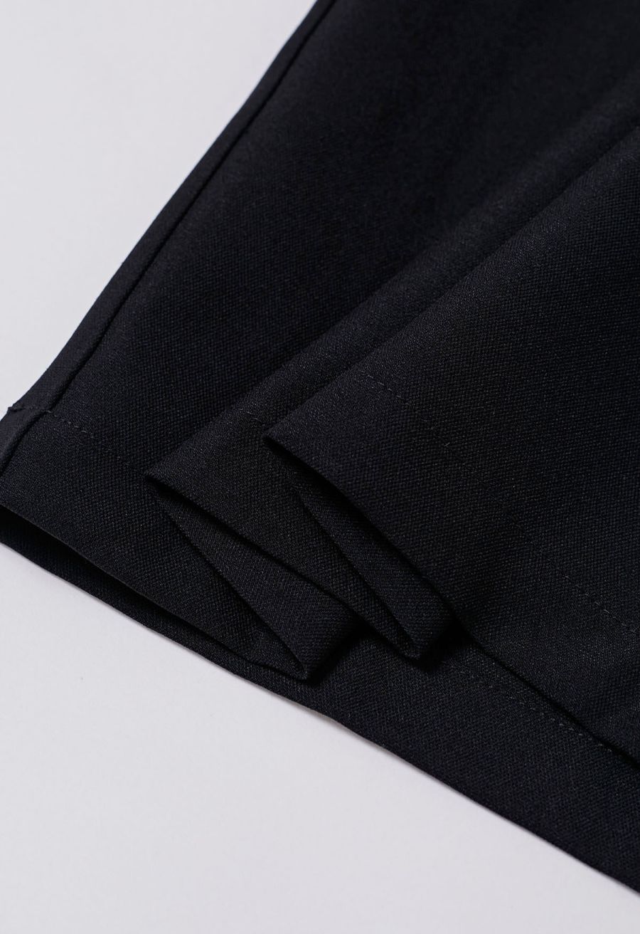 Ruched High Waist Pleated Wide-Leg Pants in Black