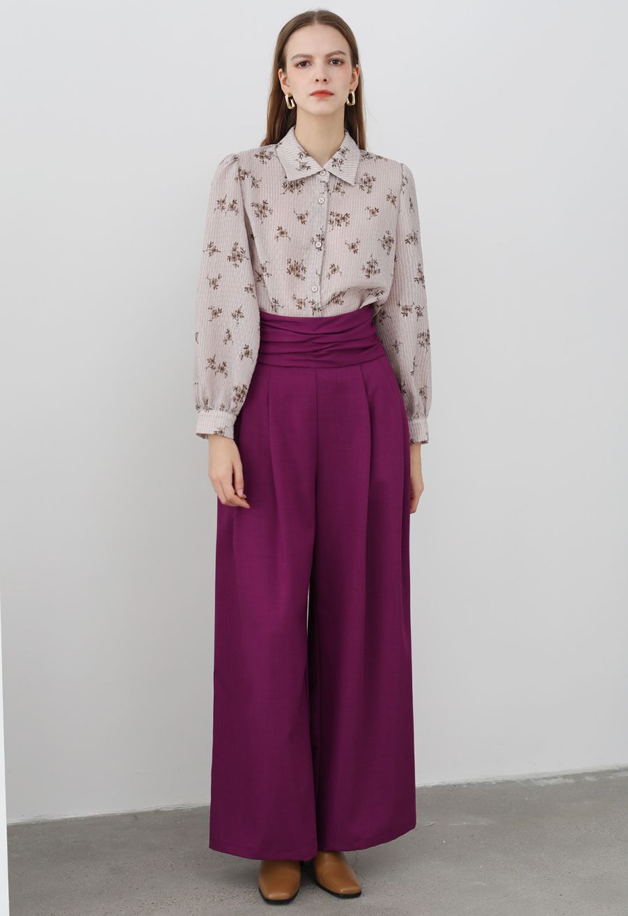 Floret Print Texture Button Down Shirt in Dusty Pink