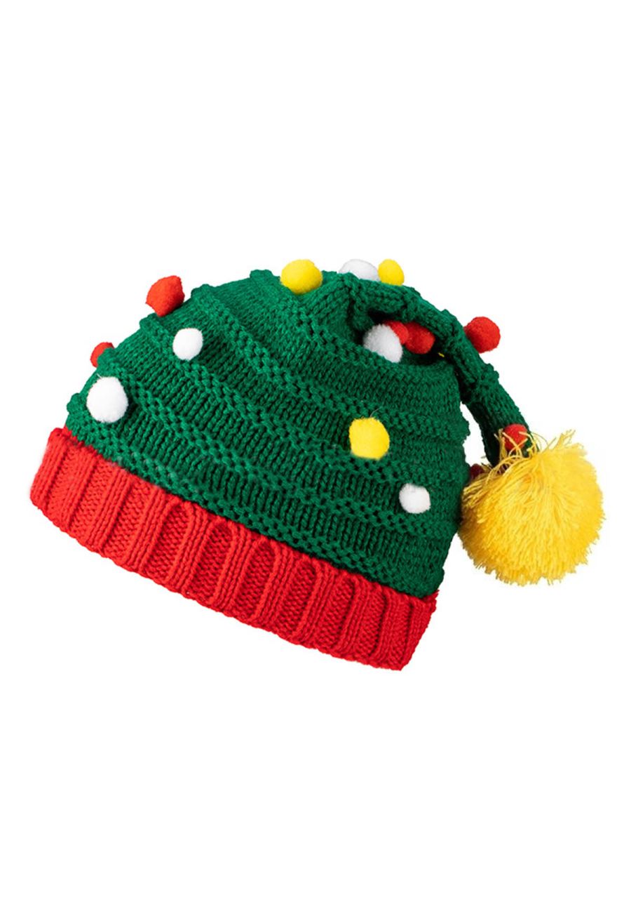 Christmas Tree Pom-Pom Beanie Hat