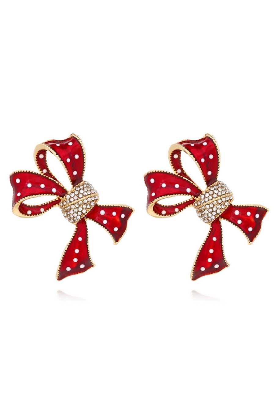 Dotted Bowknot Rhinestone Earrings