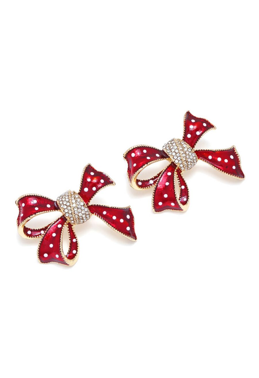 Dotted Bowknot Rhinestone Earrings