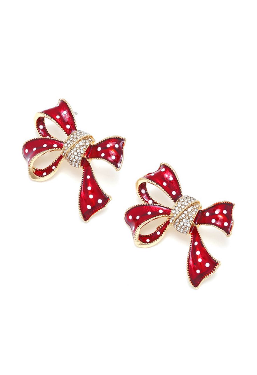 Dotted Bowknot Rhinestone Earrings