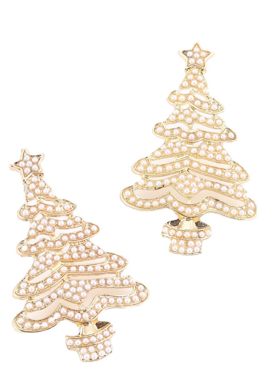 Dazzling Full Pearl Christmas Tree Earrings