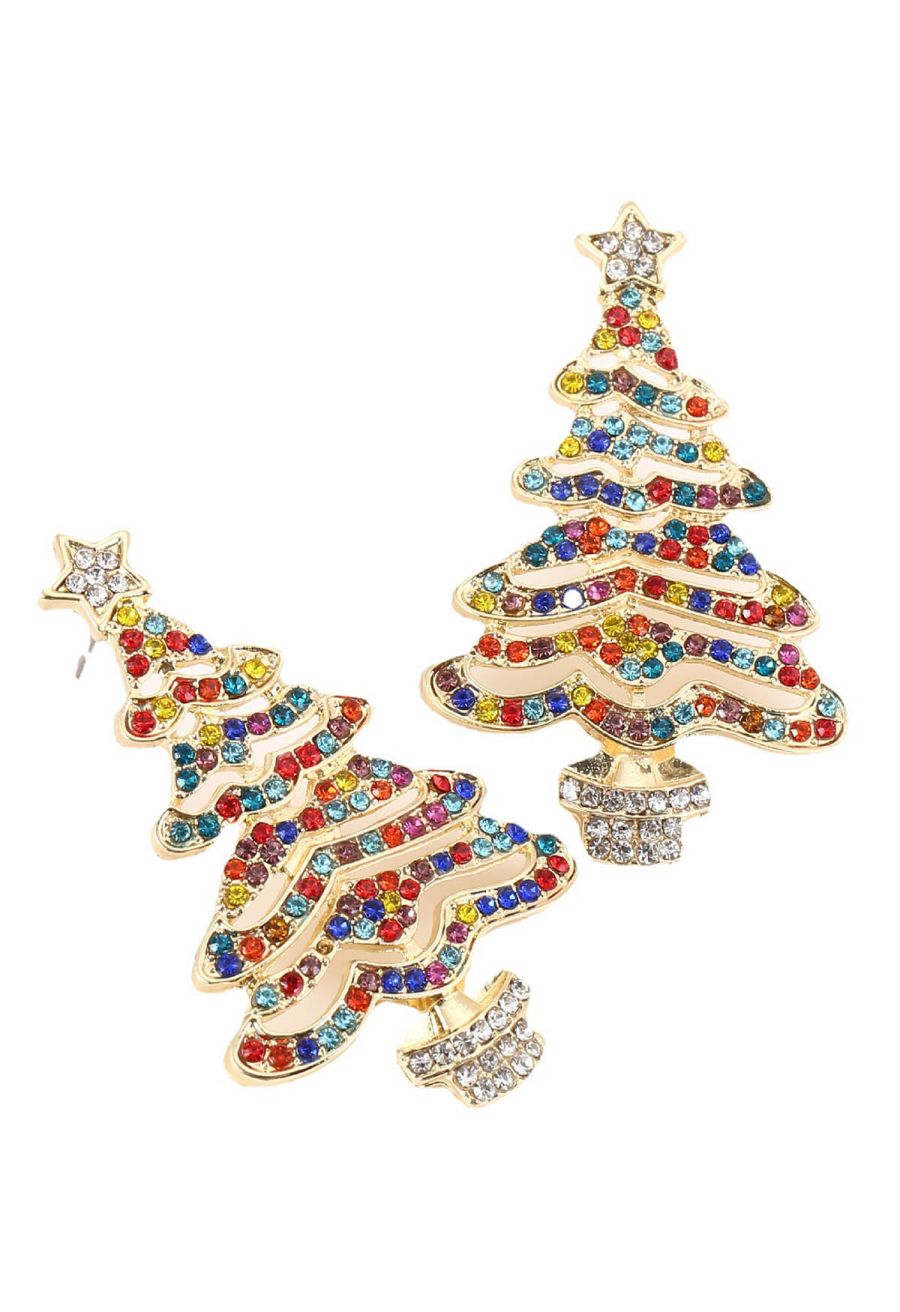 Colorful Rhinestone Christmas Tree Earrings