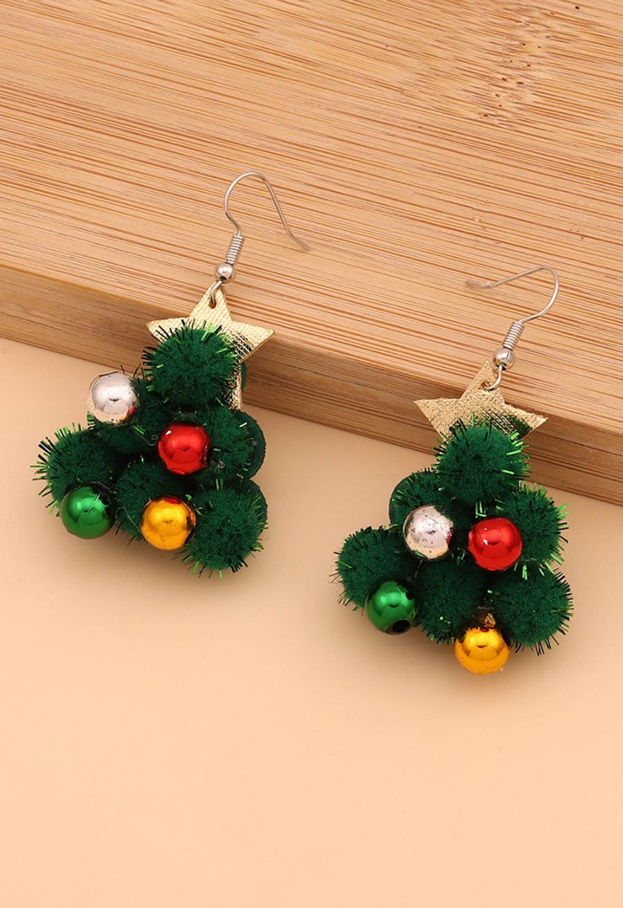 Pom-Pom Colored Beaded Earrings
